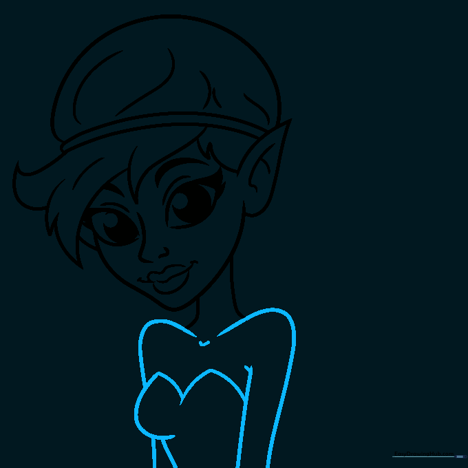 Adding the neck and shoulder lines to the fairy character.