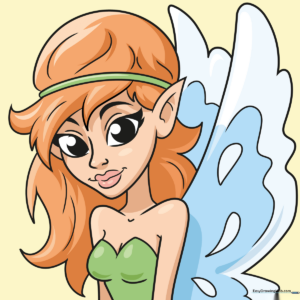 A colorful, finished illustration of a cute fairy face, perfect for young artists.