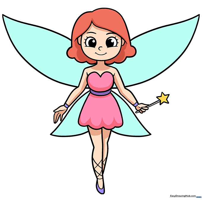 A fully colored, whimsical fairy character drawing.