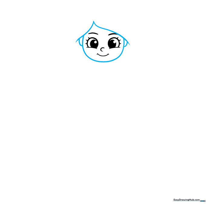 Drawing the outline of the fairy's face and pointed ears.