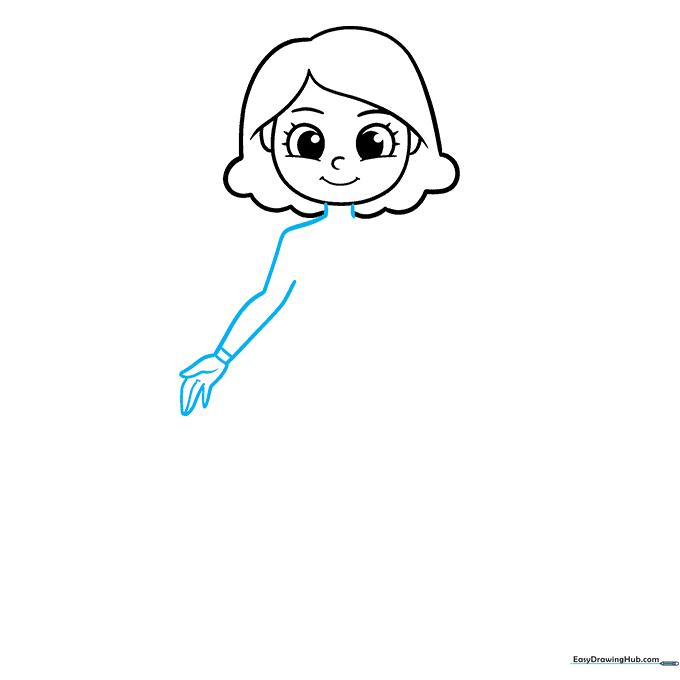 Drawing the fairy's neck and arm with wrist detail.