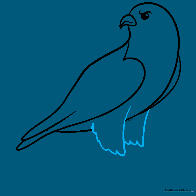 Adding the upper leg sections with small U-shaped feather details.