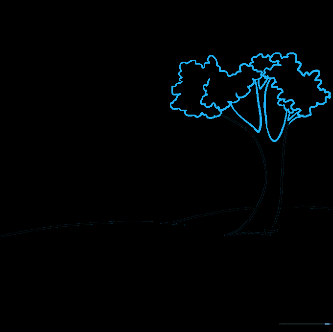 Adding U-shaped branches and cloud-like leaf clusters to the tree top.