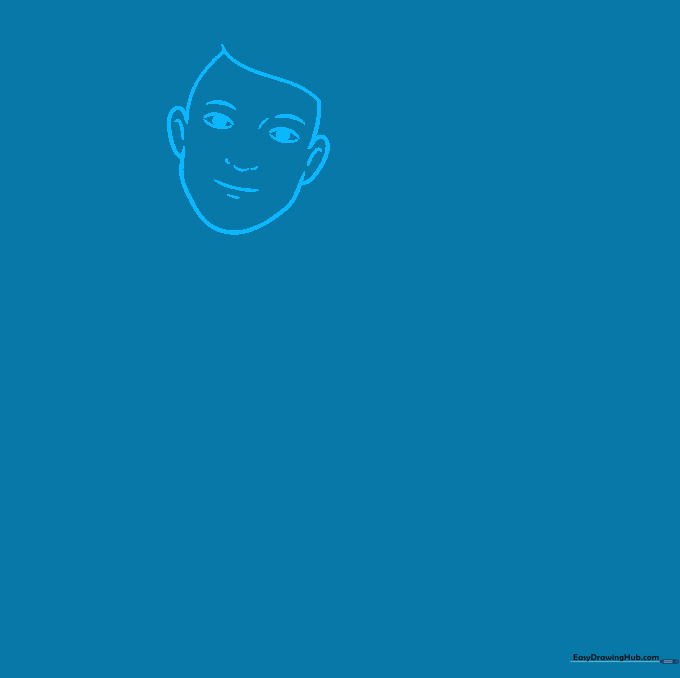 Line drawing of a father's face showing almond eyes, ears, and chin structure for a cartoon portrait.