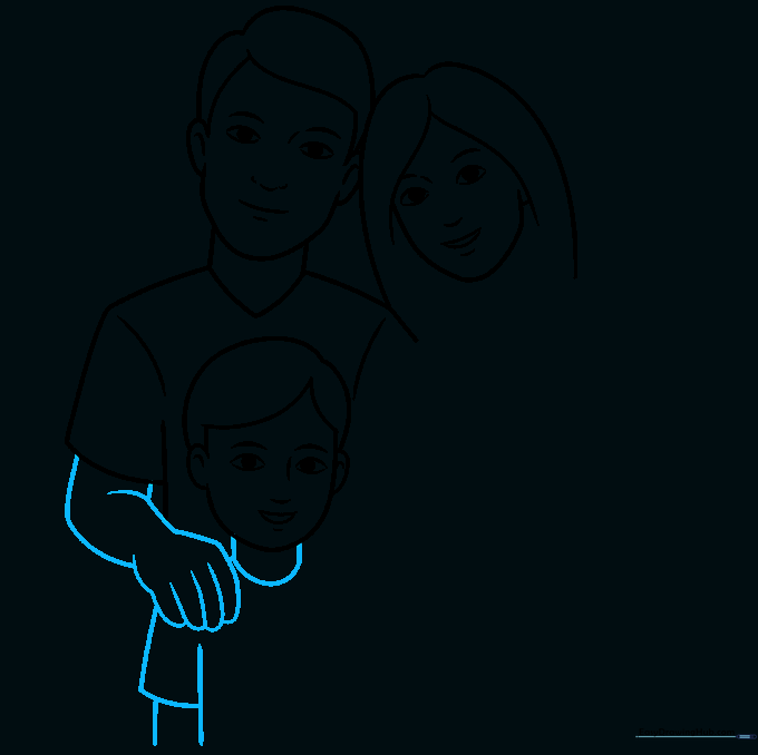 Drawing showing the boy's neck and the father's arm placed around the boy's shoulder.