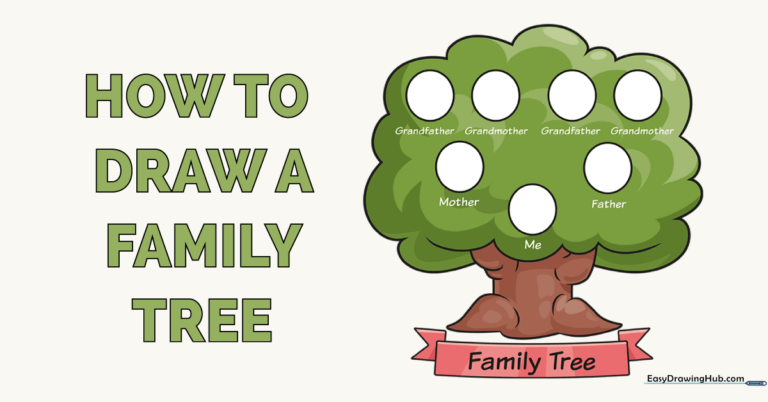A colorful, completed family tree drawing with space for names.