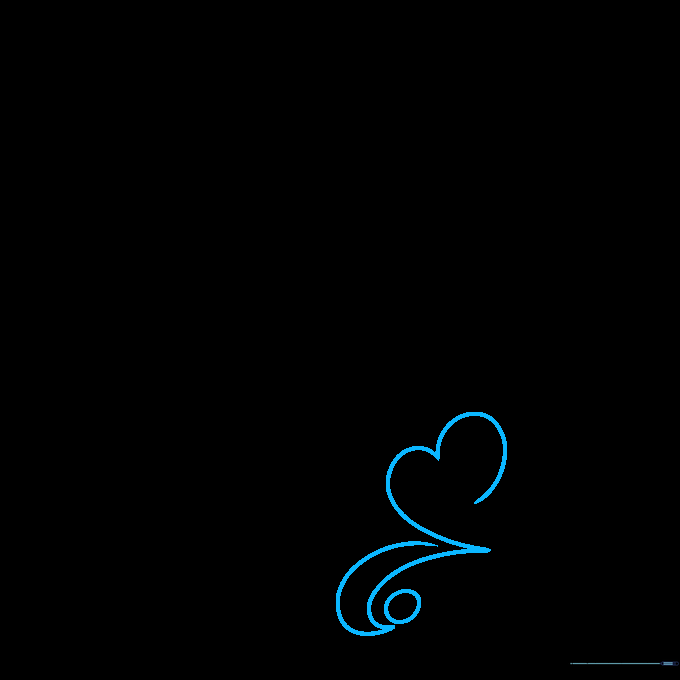 Pencil sketch showing the initial curved loop and circle for the base of a fancy heart.