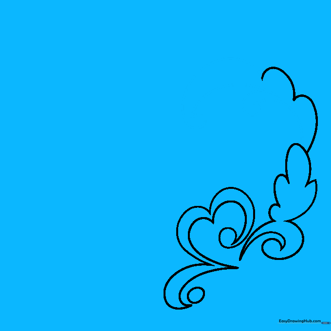 Adding a sweeping top curve and side loop to define the heart's silhouette.