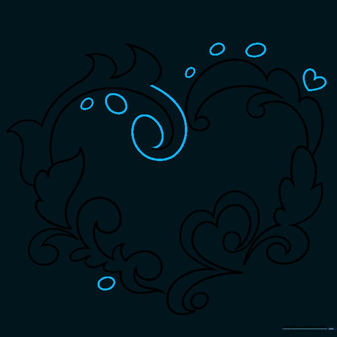 Adding final decorative elements like small hearts and circles to complete the drawing.