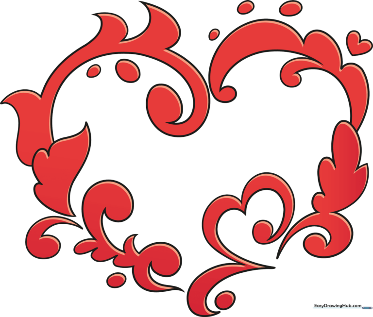 A colorful, stylized fancy heart drawing perfect for Valentine's Day projects.