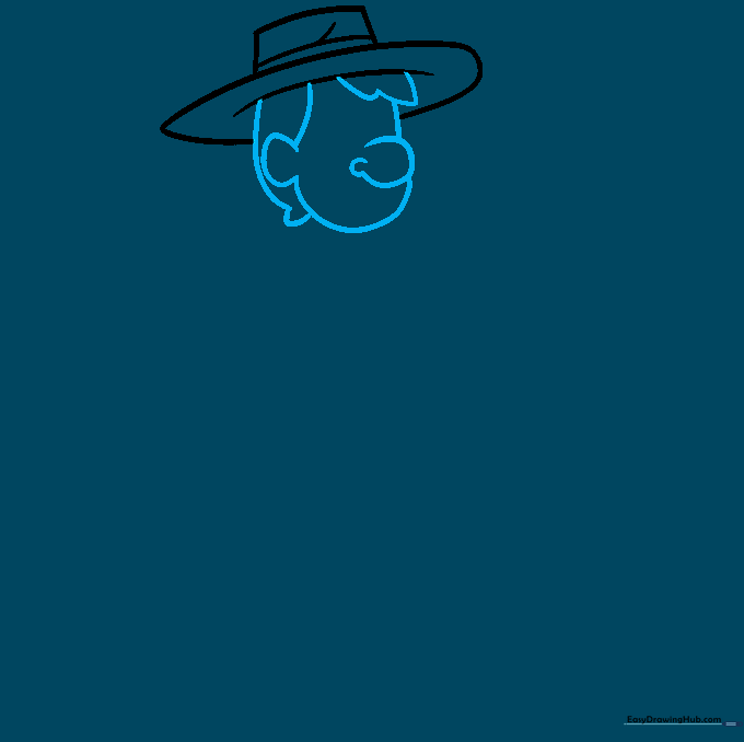 Outline of a farmer's face profile including hair, nose, and ear details.