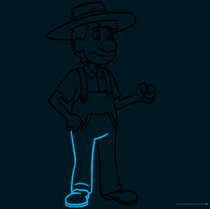 Full body outline of the farmer showing both legs and boots.
