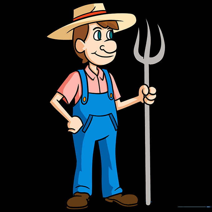 Final colored illustration of the cartoon farmer.