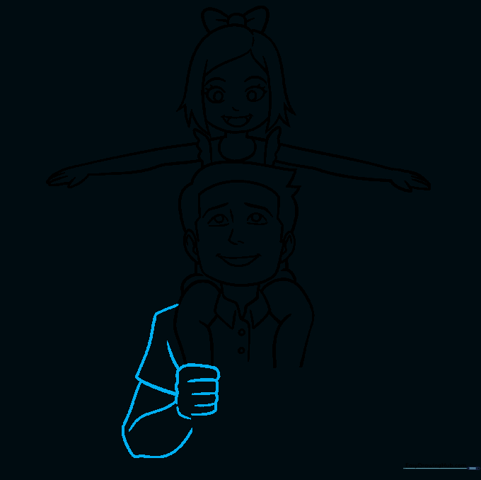 Adding the father's arm and fist, showing him supporting the daughter.