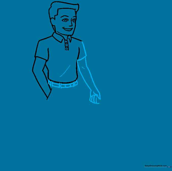 Adding the belt and buckle to the father's torso.