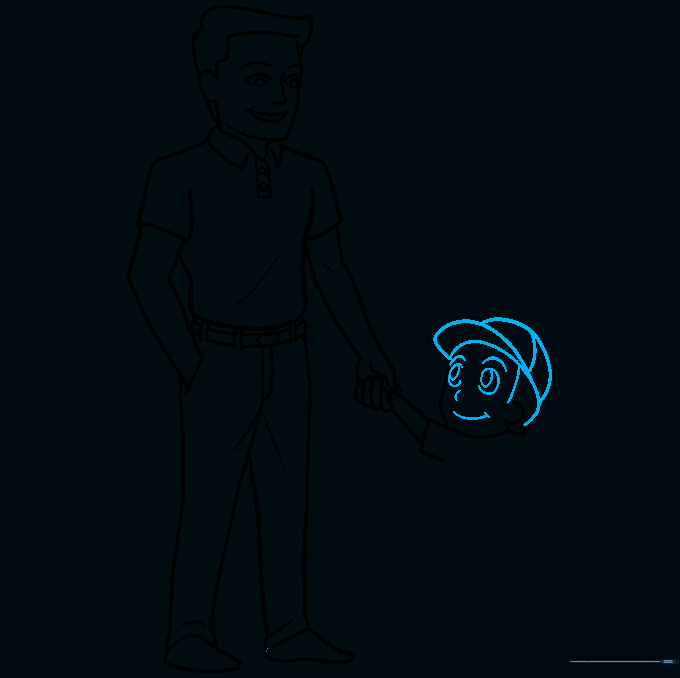 Adding the baseball cap and facial features to the son's character.