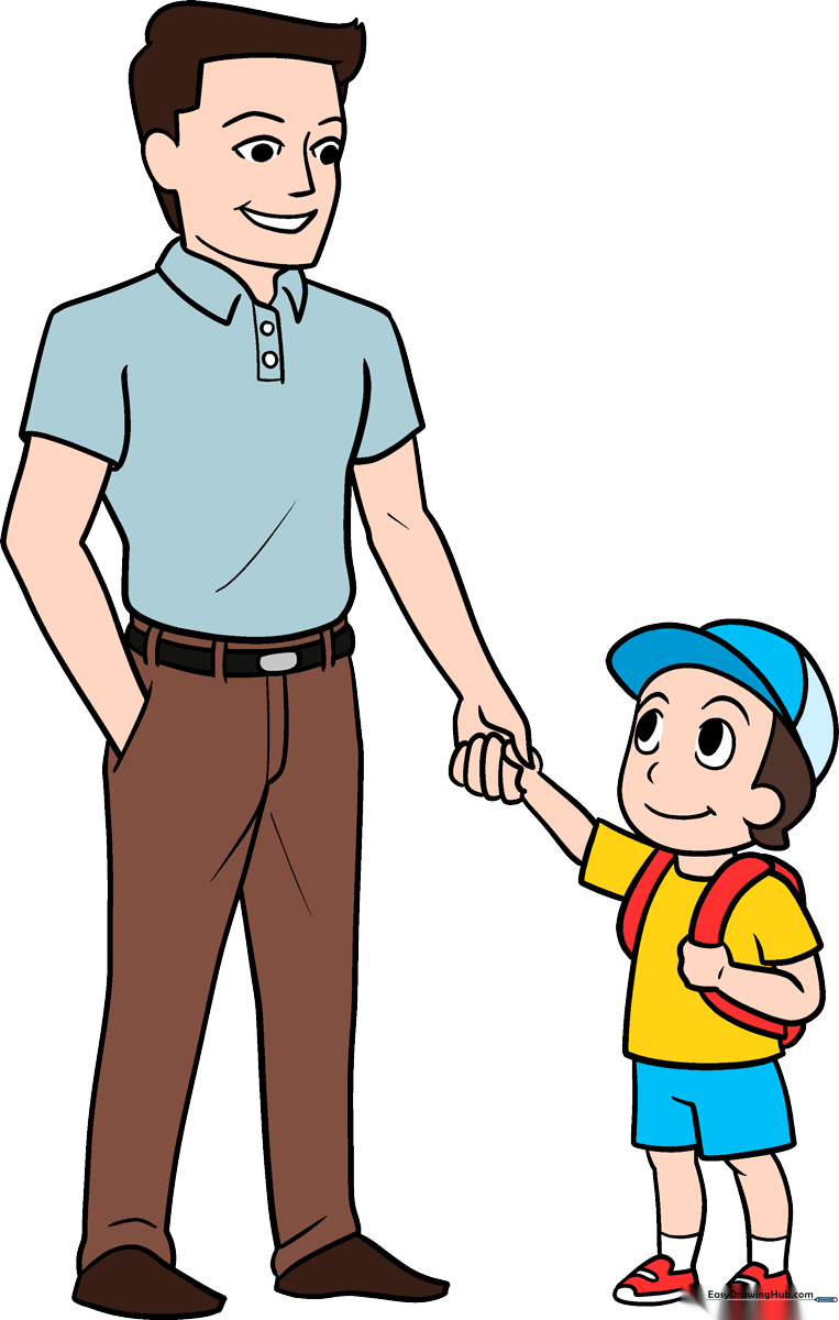 A heartwarming, fully colored illustration of a father and son, perfect for a family-themed art project.