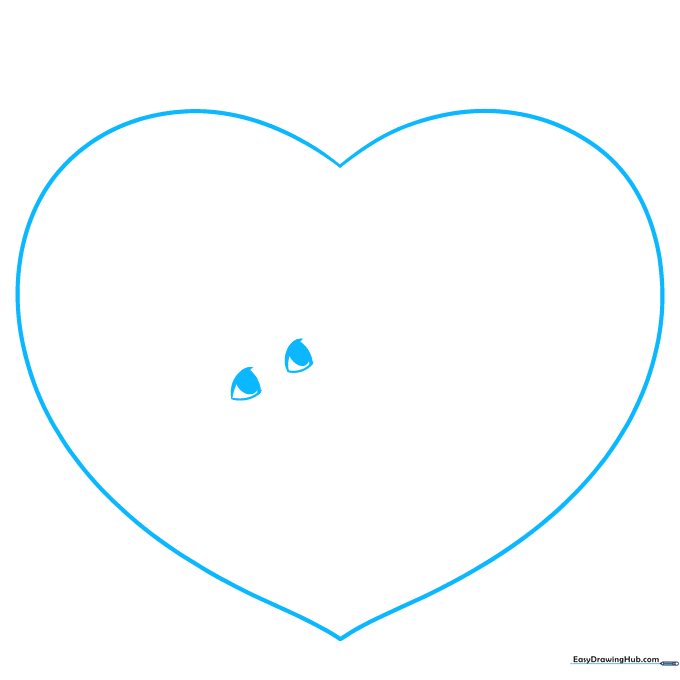Pencil sketch of a large heart outline with two simple cartoon eyes drawn inside.
