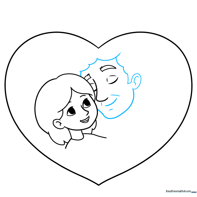 Adding the father's chin, ear, and a warm, smiling mouth to the drawing.