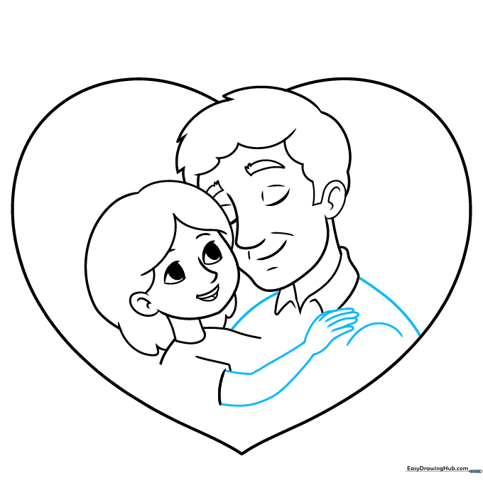 Sketching the girl's arm and the father's broad shoulders.