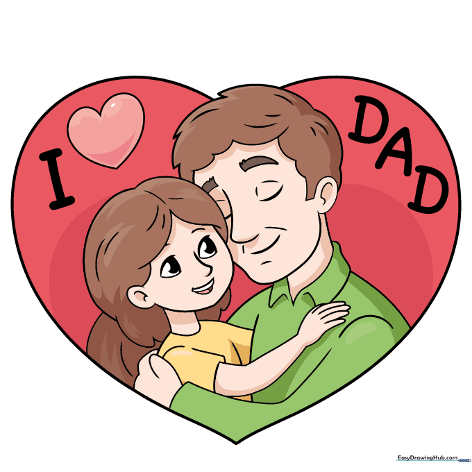The final, fully colored father-daughter heart drawing.