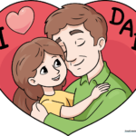 A colorful, finished drawing of a father and daughter inside a heart shape, perfect for a Father's Day card.