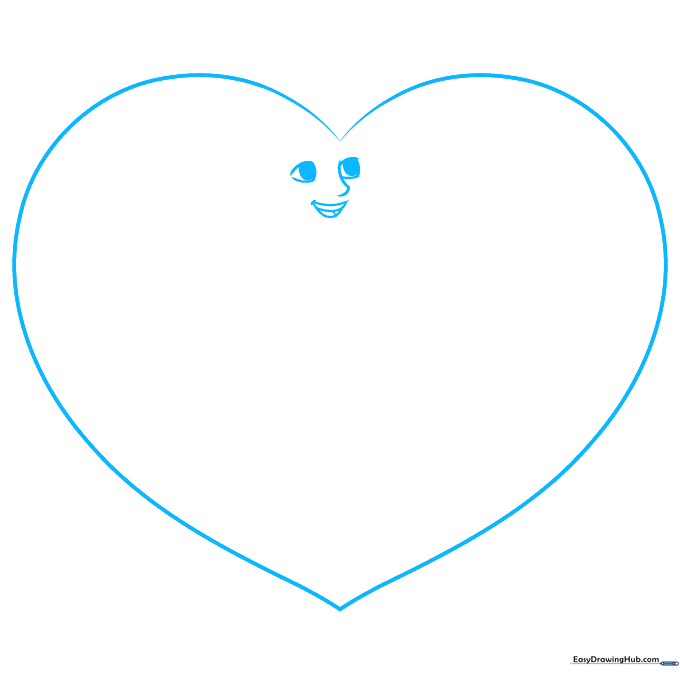 Pencil sketch of a large heart outline containing the initial facial features of a young boy.