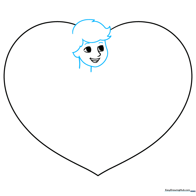 Drawing the boy's hair with jagged lines and defining the neck and ear structure.