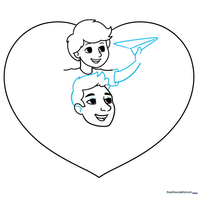 Adding a paper airplane in the boy's hand and finalizing the father's hair contour.