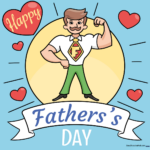 A colorful, finished Father's Day card illustration featuring a cartoon dad and hearts, perfect for a handmade gift.