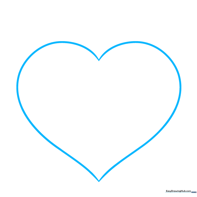 Pencil sketch of a simple heart shape centered on a white background.
