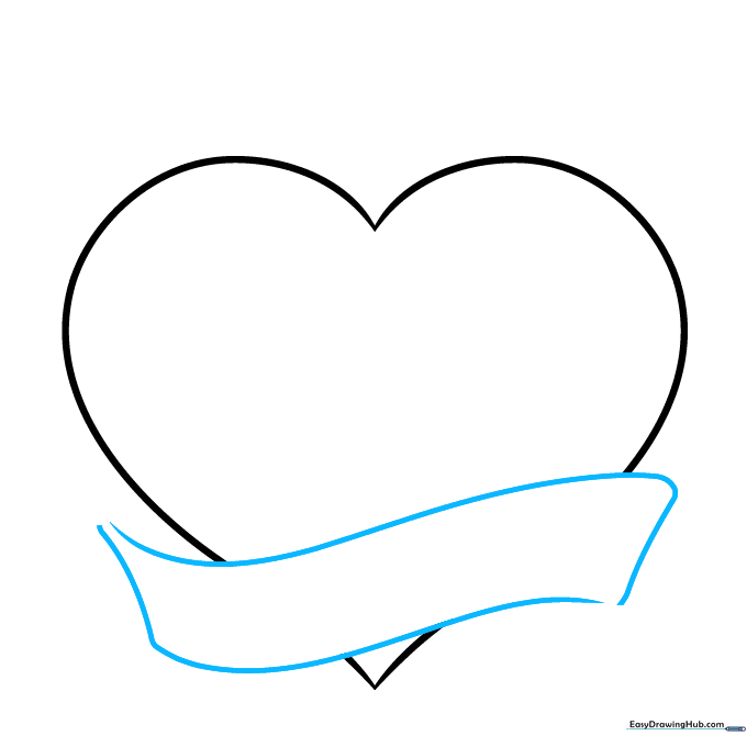 A banner ribbon drawn horizontally across the center of the heart shape.