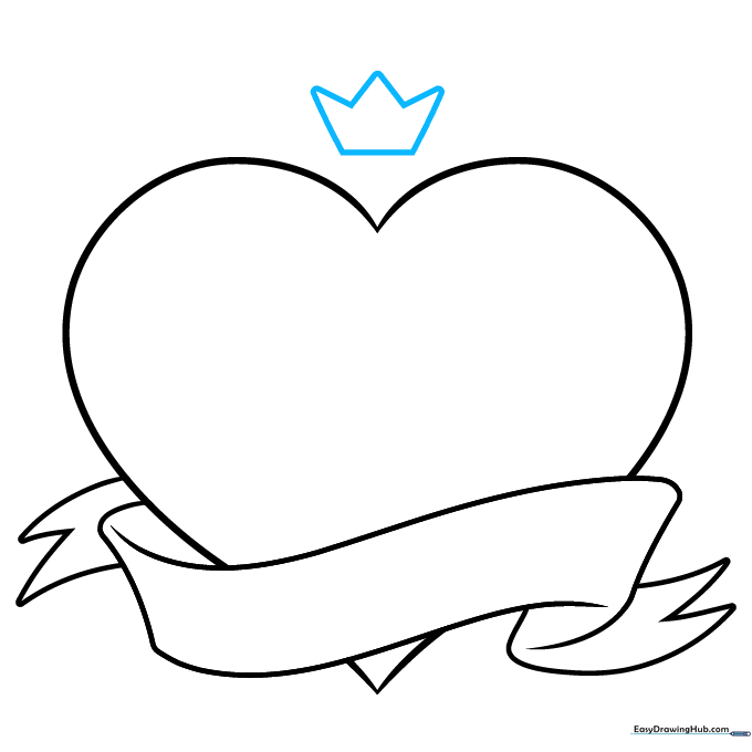 A simple three-pointed crown sketched on top of the heart.