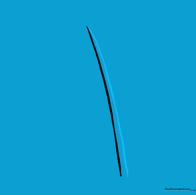 Two curved lines meeting at a point to form the basic silhouette of a feather.