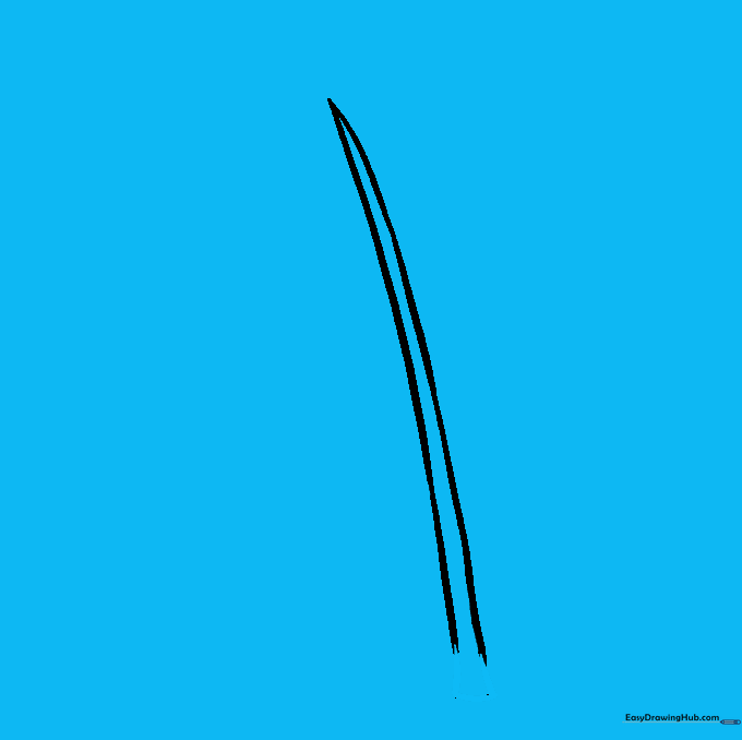The base of the feather shaft enclosed with short, rounded lines to form the quill.