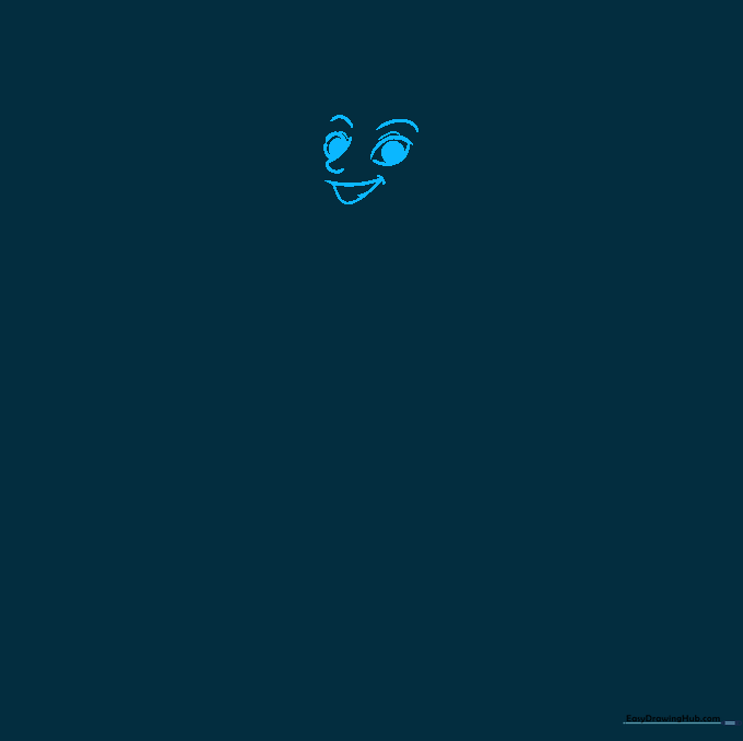 Close-up sketch of a female genie's eyes, eyebrows, and nose on a white background.