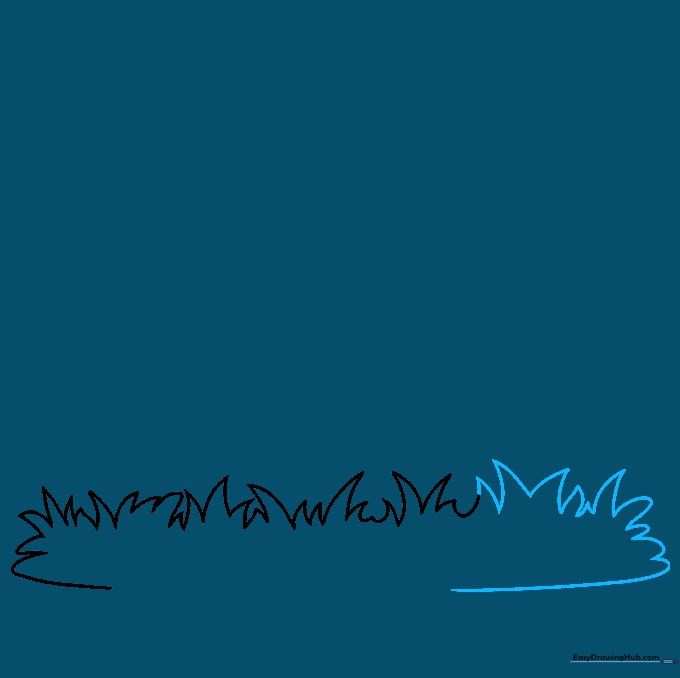 A long curved line drawn under the grass to establish the ground level.