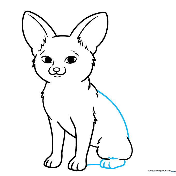 Sketching the fox's back and rear paws.