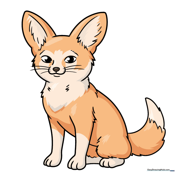 A finished, colored Fennec Fox drawing with sandy tan and cream colors.