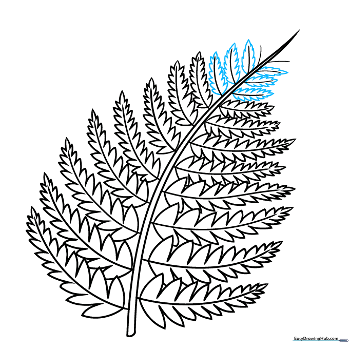 Adding detail to the top tip of the fern frond.