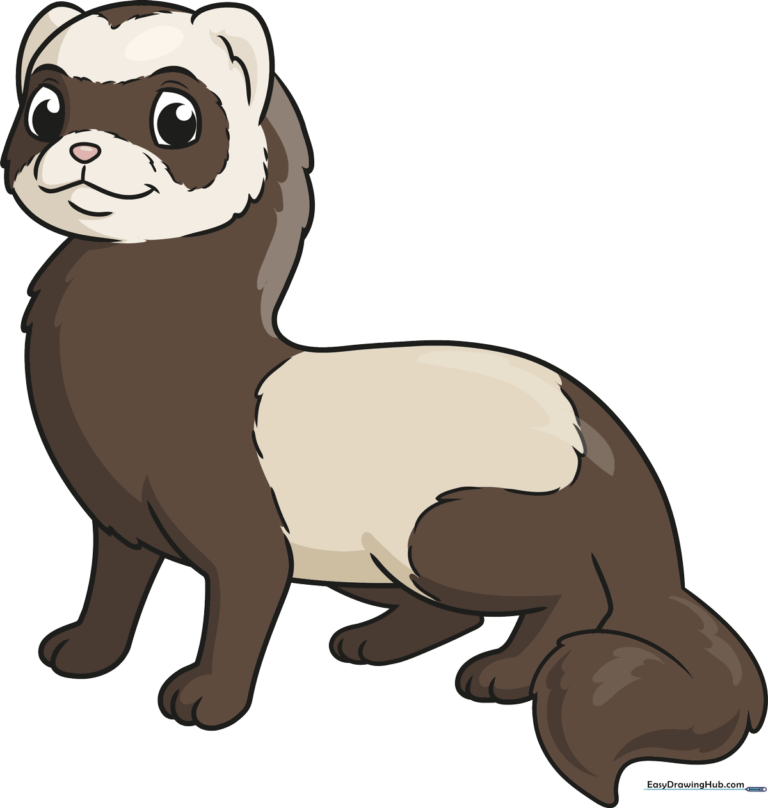A friendly, finished cartoon ferret illustration, showcasing the final result of the tutorial.