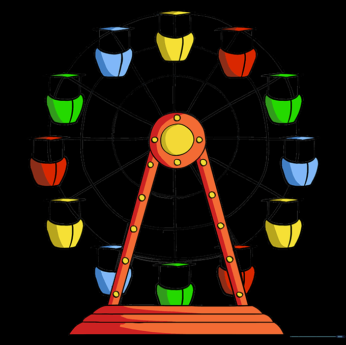 A fully colored, vibrant cartoon Ferris wheel drawing.