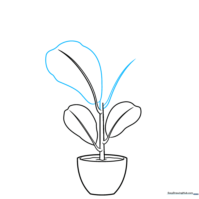 Adding more large, wavy leaves to the growing plant structure.