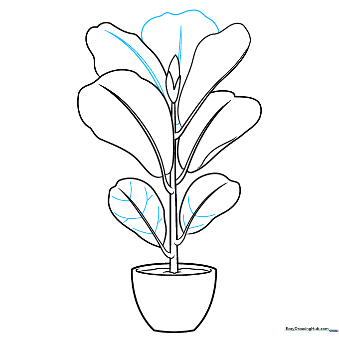 Adding central and branching veins to the leaves for texture.
