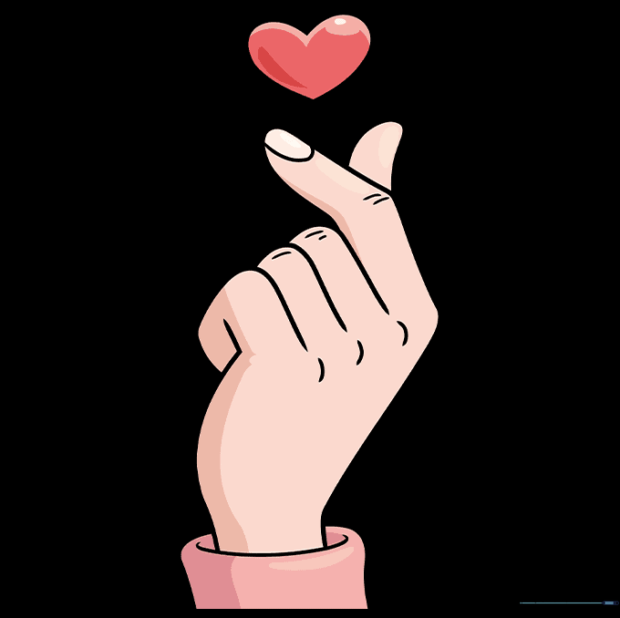 A finished, colored finger heart drawing with vibrant colors and shading.
