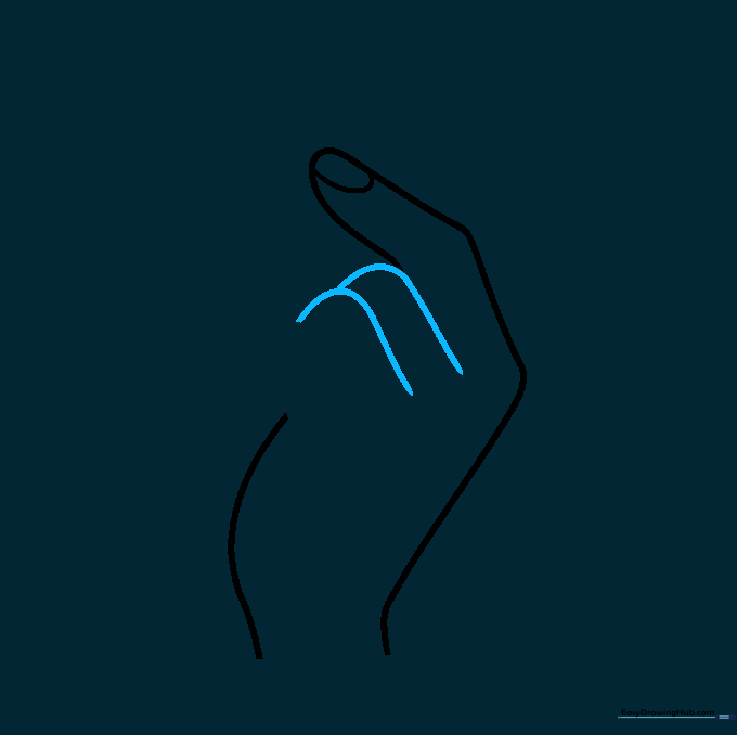 Drawing the middle and ring fingers using overlapping curved lines to suggest a curled position.