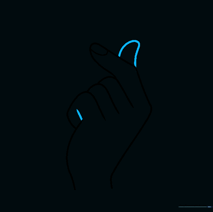 Drawing the thumb crossing over the index finger to form the heart gesture.