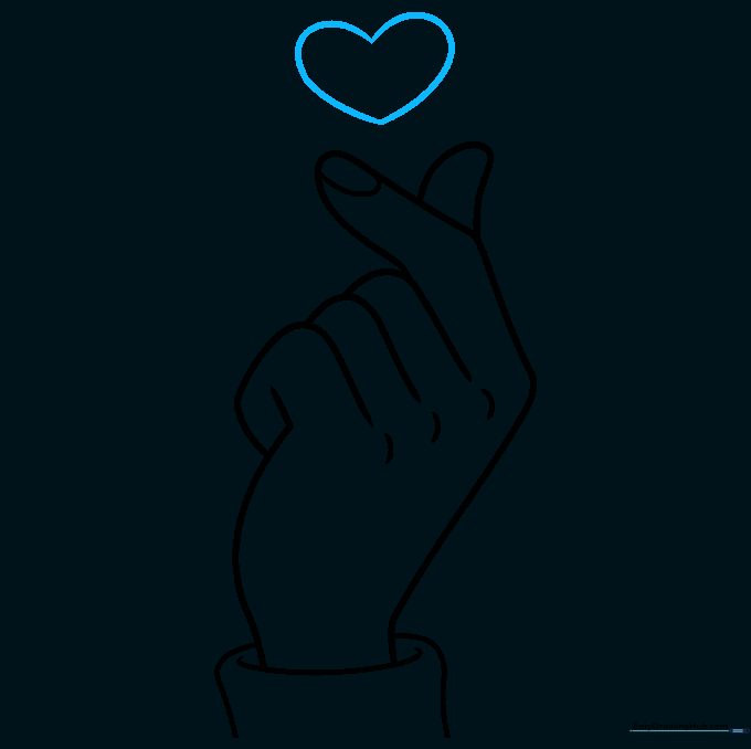 Drawing a small heart icon above the fingers to complete the finger heart gesture.