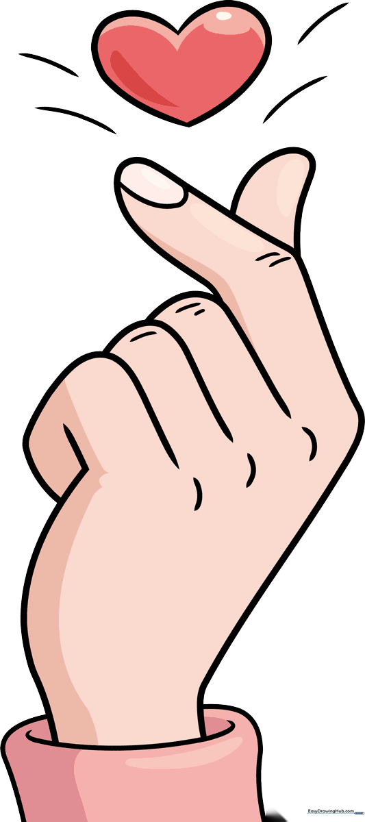 Final colored finger heart illustration showing a hand making a heart gesture.