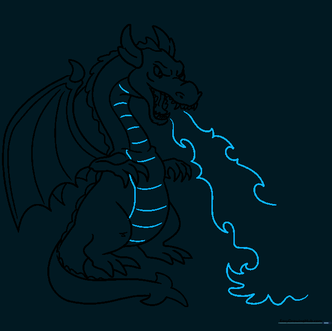Adding fire details and stomach texture to the dragon drawing.